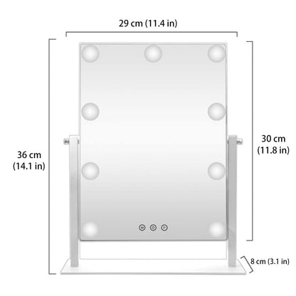 HIEEY Hollywood Vanity Mirror with Lights, Makeup 9 Dimmable Bulbs Three Color Lighting Modes, and 5X Magnification Mirror, Smart Touch Control, 360°Rotation (White)