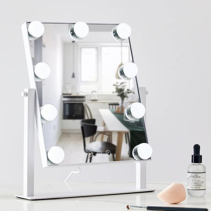 HIEEY Hollywood Vanity Mirror with Lights, Makeup 9 Dimmable Bulbs Three Color Lighting Modes, and 5X Magnification Mirror, Smart Touch Control, 360°Rotation (White)